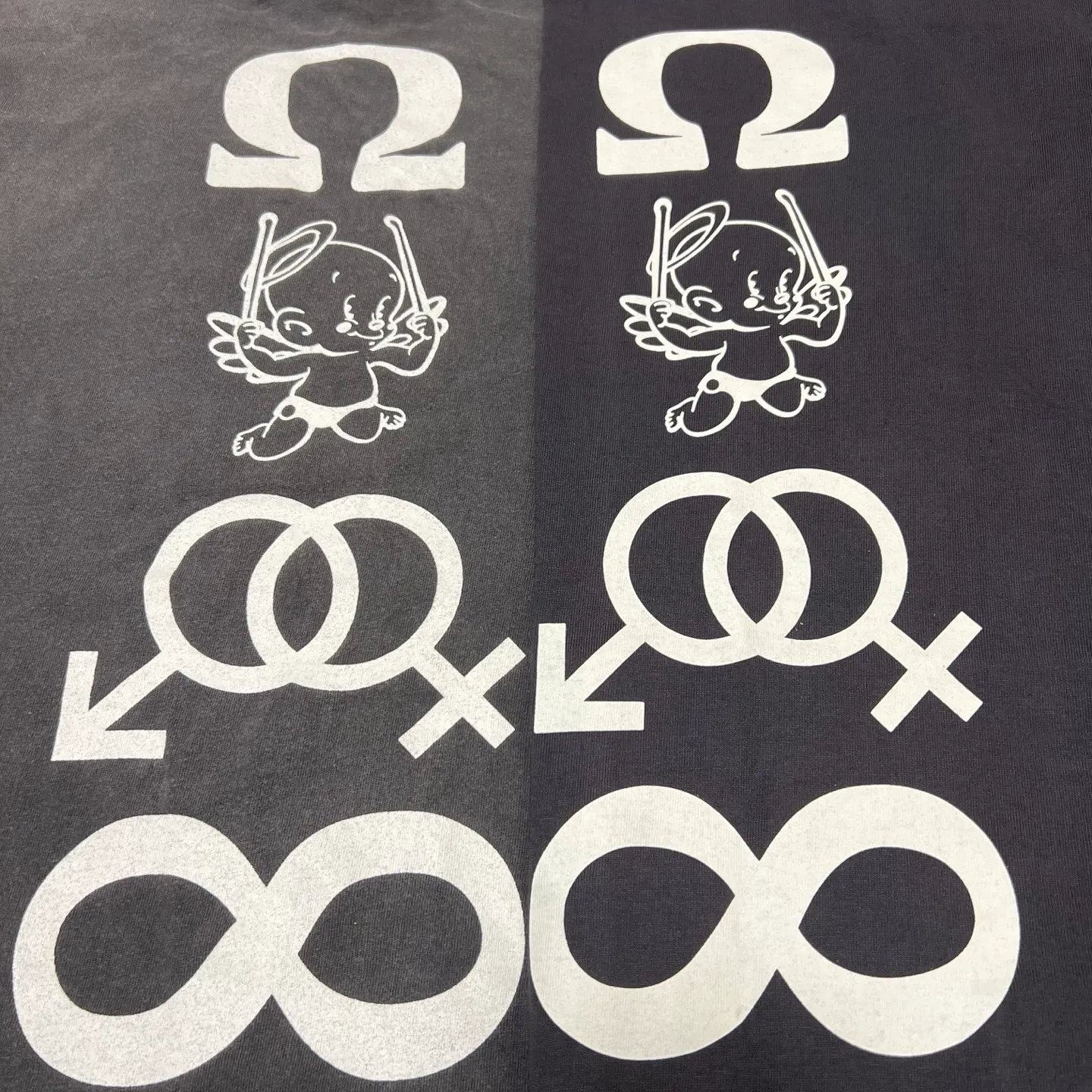 Printing proofing SAINT Mxxxxxx CANDLE SS TEE/BLK Slogan candle distressed TEE Little angel short sleeves on the back Washed in black S-XL Same as the original version Cylindrical side seam OE yarn fabric Garment dyed Re-wash faded Bust plaster faded Correct pattern matching Original consistent accessories